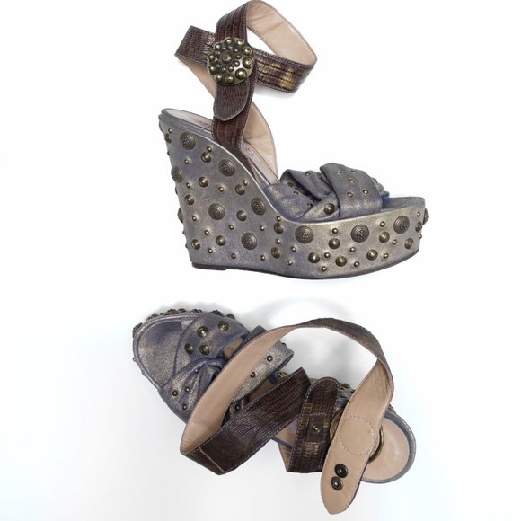 Guillaume Hinfray | Shoes | Guillaume Hinfray Crocodile  Guillaume Hinfray ankle wrap around wedge sandals